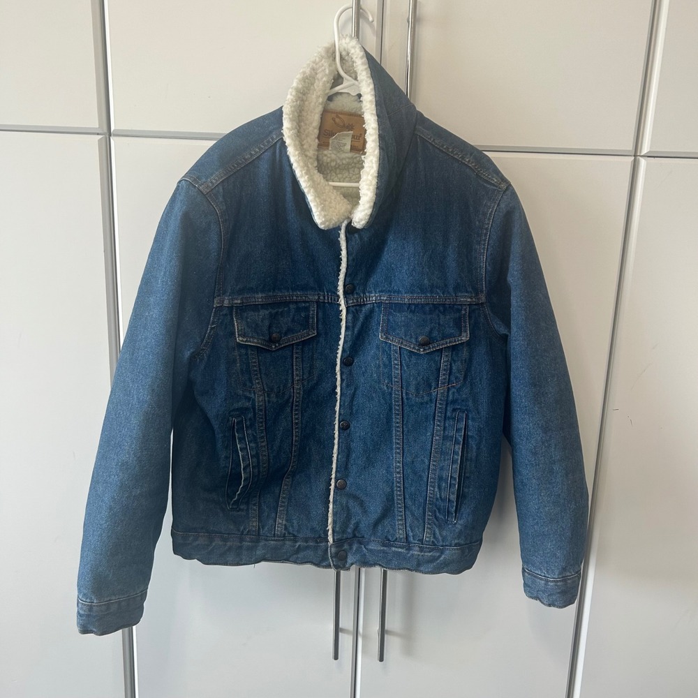 Silver Spur Western Outfitters Denim Sherpa Lined Trucker Jacket Blue Mens Large